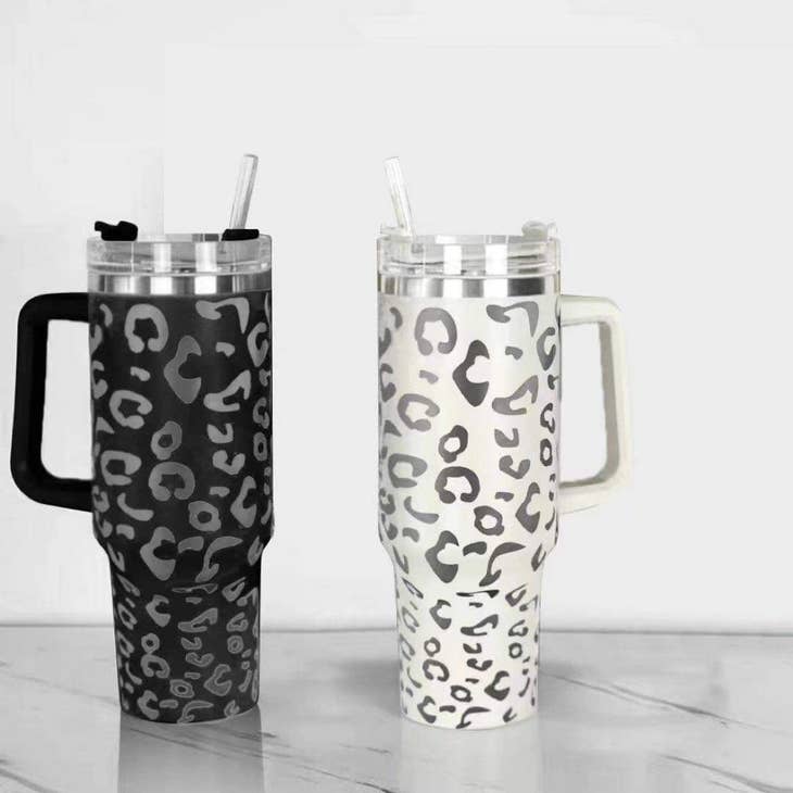 40 oz White Leopard Tumbler