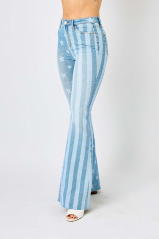 Judy Blue Reg/Plus High Waist Bleach Stars And Stripes Flare Jeans