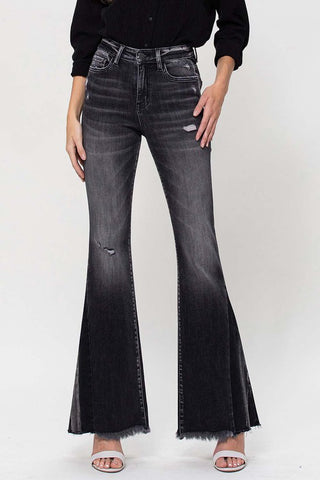 Flying Monkey Contrast Panel High Rise Flare Jeans