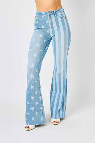 Judy Blue Reg/Plus High Waist Bleach Stars And Stripes Flare Jeans