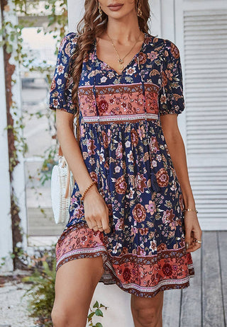 Floral Puff Sleeve Bohemian Dress