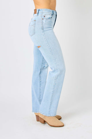 Judy Blue Reg/Plus  High Waist Destroy & Back Ripped 90's Straight Leg Jeans