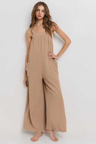 Cotton Gauze Solid Wide leg Jumpsuit