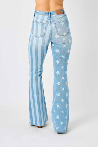 Judy Blue Reg/Plus High Waist Bleach Stars And Stripes Flare Jeans