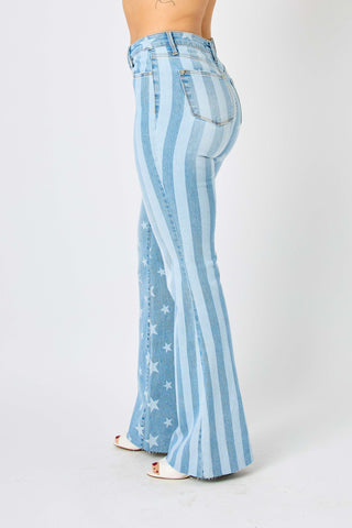 Judy Blue Reg/Plus High Waist Bleach Stars And Stripes Flare Jeans