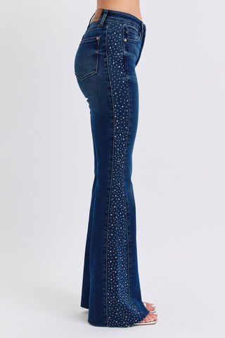 Judy Blue Mid Rise Rhinestone Detail Dark Flare Jeans