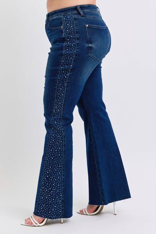 Judy Blue Mid Rise Rhinestone Detail Dark Flare Jeans