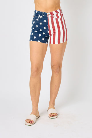 Judy Blue Reg/Plus High Waist Americana Flag Fray Hem Shorts