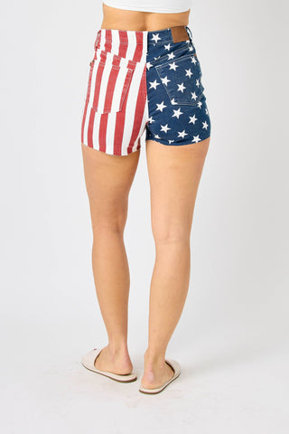 Judy Blue Reg/Plus High Waist Americana Flag Fray Hem Shorts