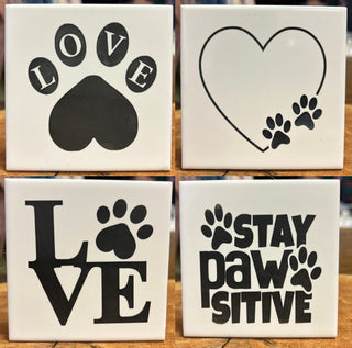 Paw Print Tile Coasters - 4 Pack