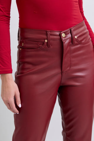 Judy Blue Reg/Plus High Waist Tummy Control Red Vegan Leather Straight Leg Jeans