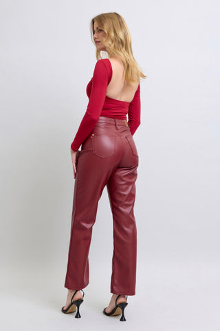 Judy Blue Reg/Plus High Waist Tummy Control Red Vegan Leather Straight Leg Jeans