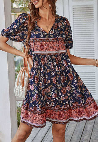 Floral Puff Sleeve Bohemian Dress