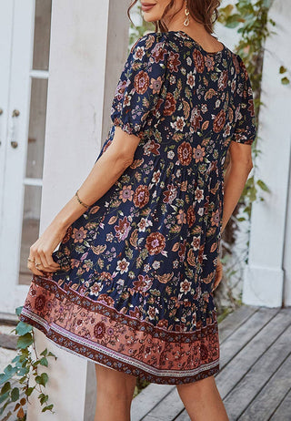 Floral Puff Sleeve Bohemian Dress