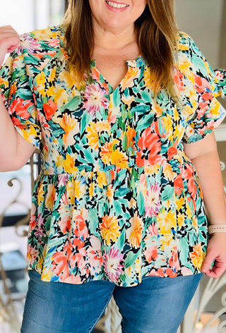 Plus Size Green Floral Print Top