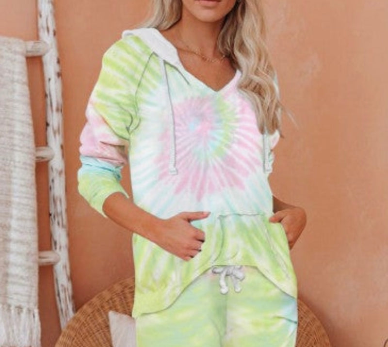 Pink and Green Tie Dye Hoodie