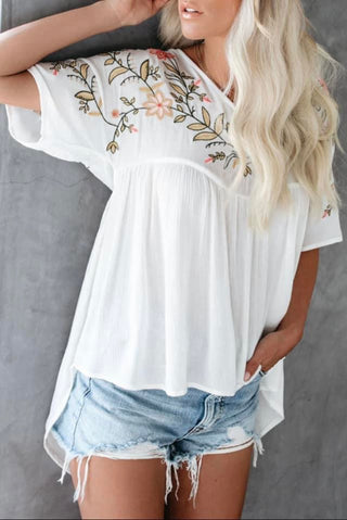 White Top With Floral Embroidery