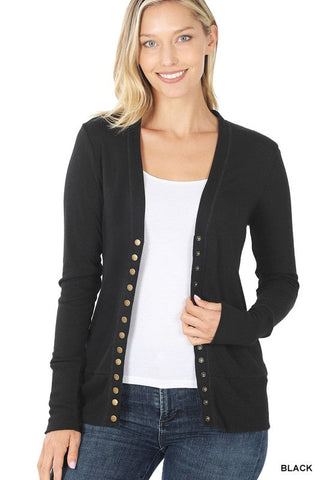 Plus Size Black Snap Button Sweater Cardigan