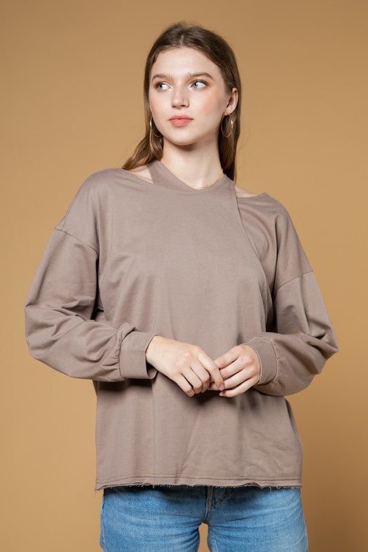 Oversized double layered cross pullover top