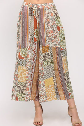 Multi Print Boho Wide Leg Pants