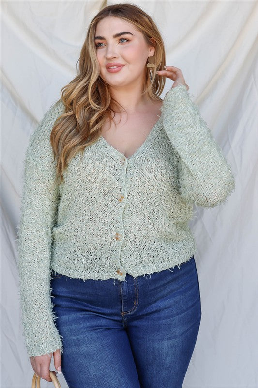 Plus Size Textured Knit Long Sleeve Cardigan Top