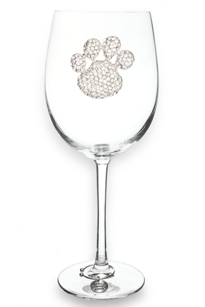 Paw Print Jeweled Stemmed Wine Glass