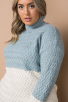 Color Block Cable Knit Mock Neck Sweater