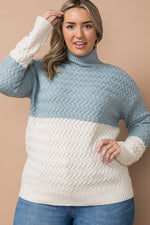 Color Block Cable Knit Mock Neck Sweater