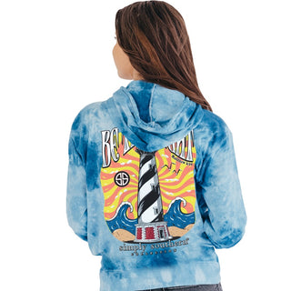 Lighthouse and Waves Dark Blue Tie Dye Hoodie