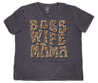 Acid Wash Dark Grey "Boss Mom" Oversized Short Sleeve Shirt