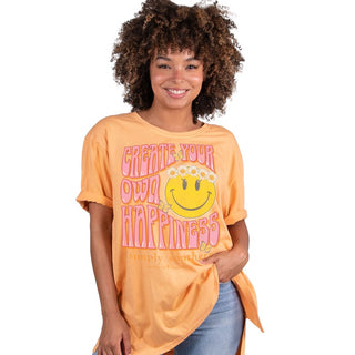 Honey Acid Wash Orange with a Smiley Face Oversized Short Sleeve Shirt