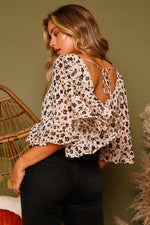 Peach Love California 3/4 Sleeve Floral Print V Neck Kimono Bodysuit