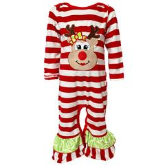 AnnLoren Boutique Christmas Vixen Reindeer Red Striped Romper