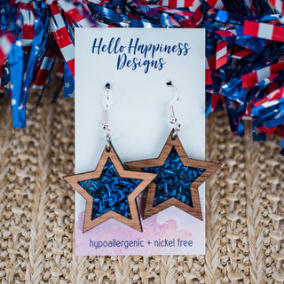 Americana Star Inset Dangle Earrings - Patriotic 4th of July