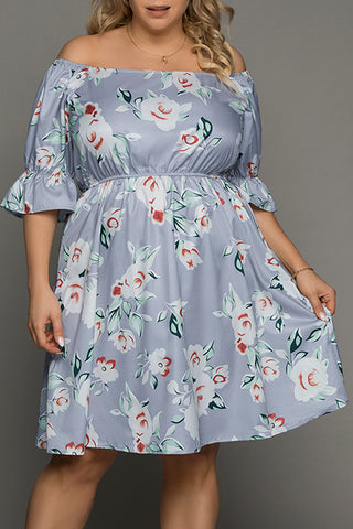 Square Neck Floral Plus Size Mini Dress