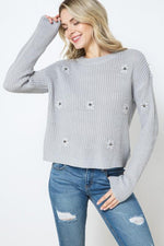 Stitched Knit Flower Pullover Knit Sweater