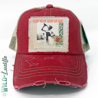 Keep Your Chin Up Girl - Distressed Trucker Hat Caps (more!)