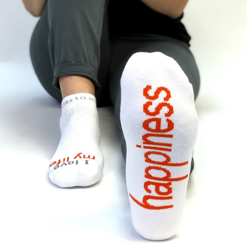 Notes to Self "I love my life-happiness" White Low-Cut Positive Affirmation Socks