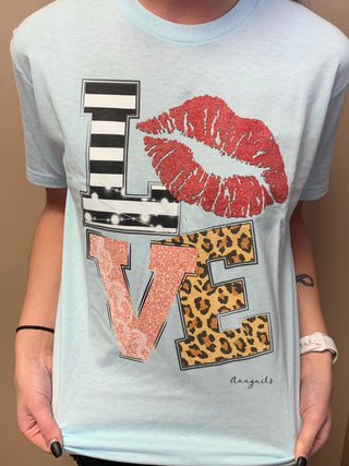 Valentine's "Love" Blue Graphic T-Shirt