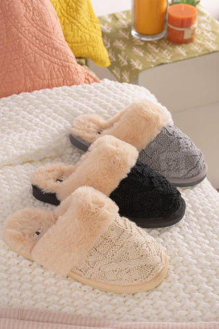 Grey Purl Fuzzy Slippers