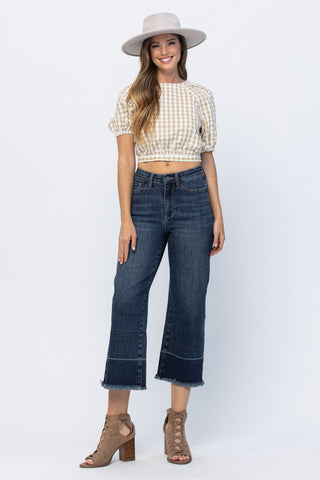 Judy Blue High Rise Wide Leg Cropped Release Hem Jeans