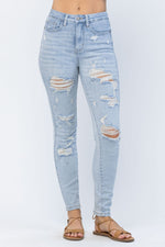 Plus Size High Rise Tummy Control Destroyed Skinny Jeans