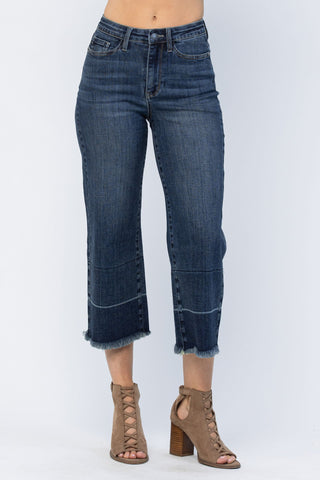 Judy Blue High Rise Wide Leg Cropped Release Hem Jeans