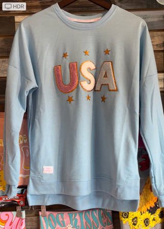 Sparkle Chenille Letter Pullover USA