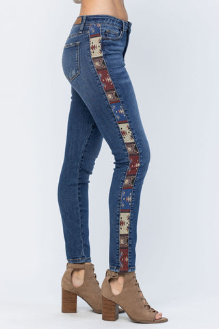 Judy Blue Mid Rise Western Print Relaxed Fit Jeans