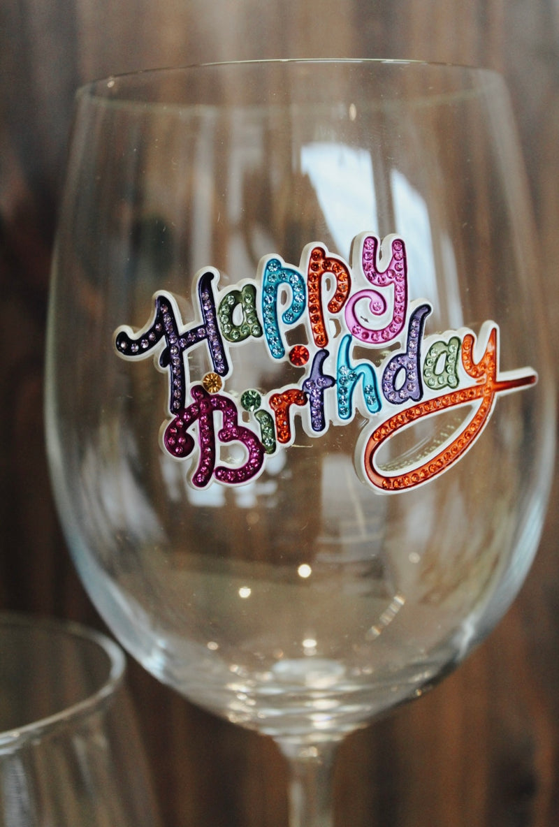 Happy Birthday Jeweled Stemmed Wine Glass