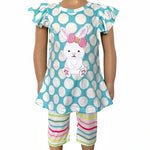 AnnLoren Girls Pastel Polka Dot Easter Bunny Outfit