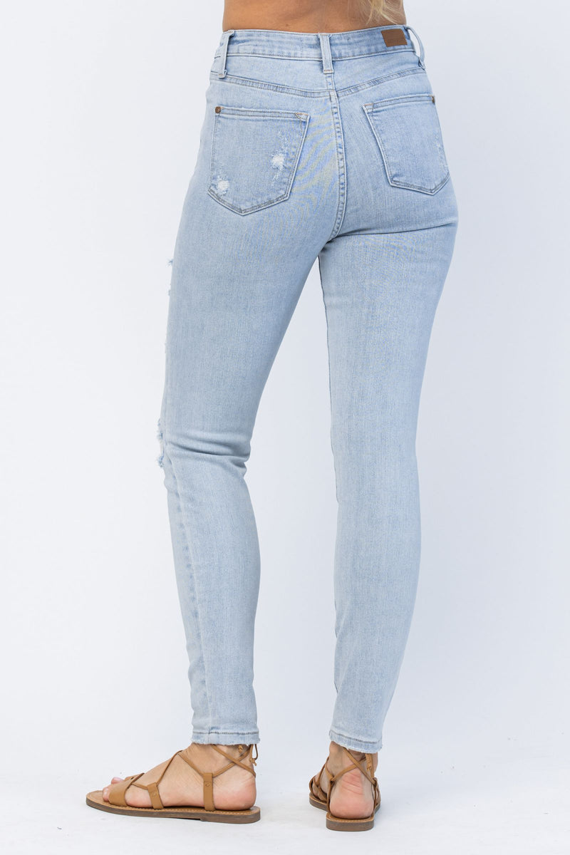 Plus Size High Rise Tummy Control Destroyed Skinny Jeans