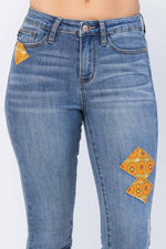Mid Rise 70's Fall Patch Skinny Jeans
