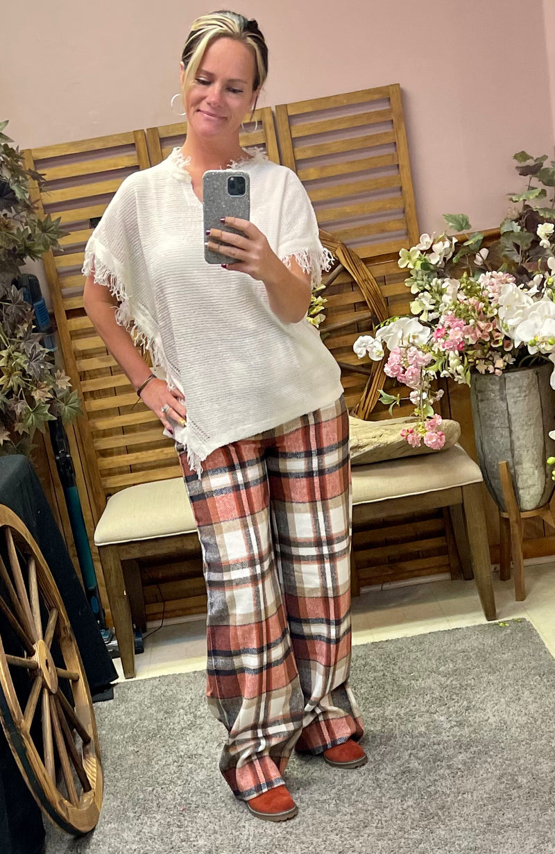 Emory Park wide leg plaid pants with pockets